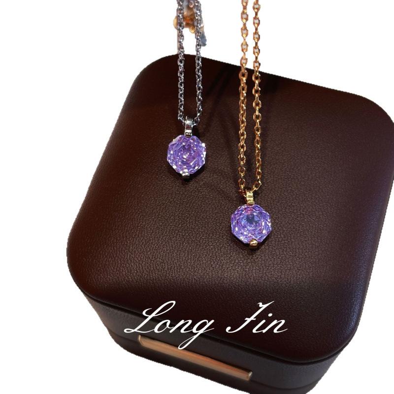 Millennium Rose Cut Violet Single Diamond Necklace Earrings Simple Premium Temperament Pull Collarbone Chain