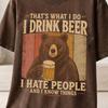 Funny Beer Bear T-Shirt and Kids Tshirt, I Hate People Retro Drinking Shirt and Kids Tshirt, Vintage Dad Gift, Grizzly Outdoors Lover Tee