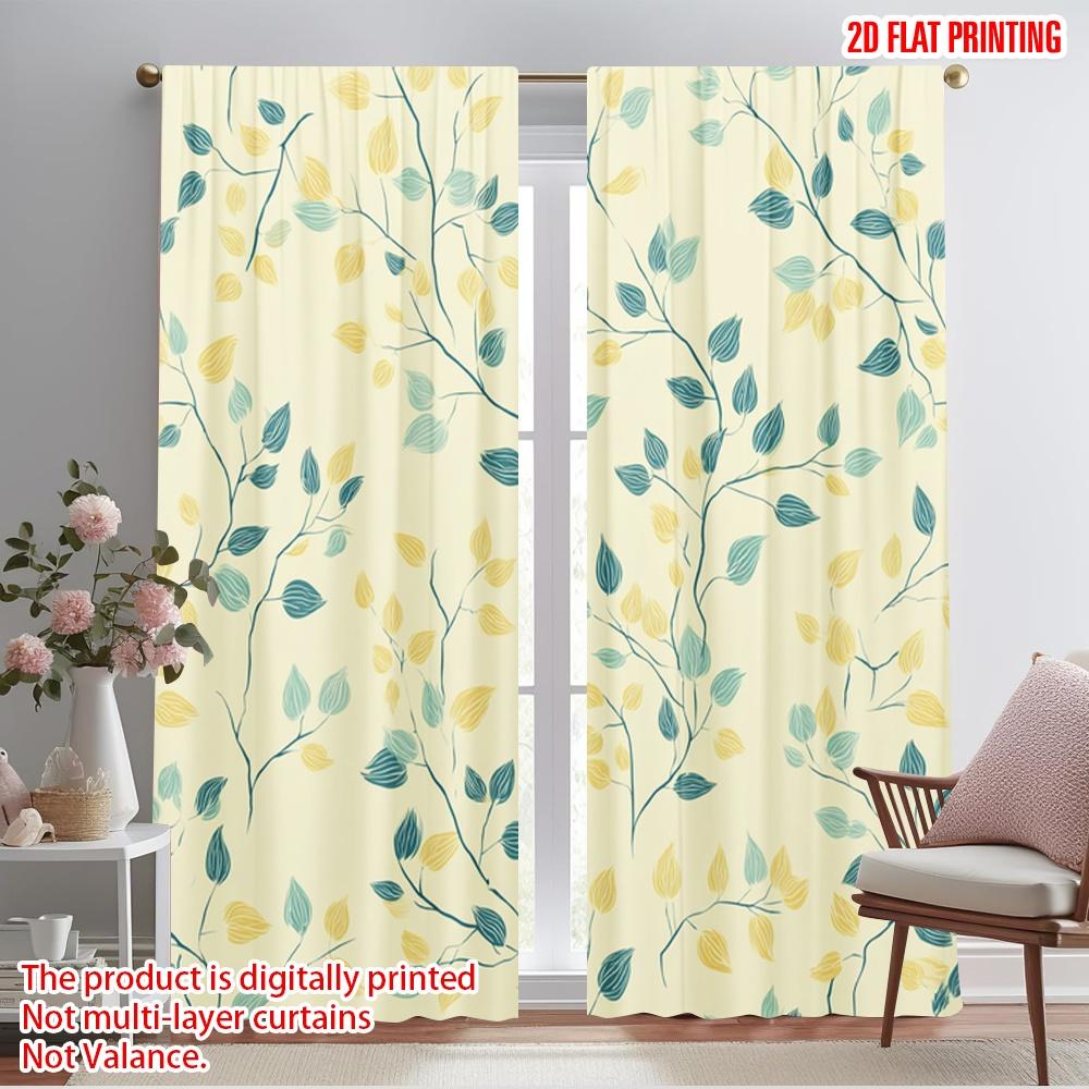 

2pcs,2D plane printing Creative Curtains Pastel Leaves Harmony Versatile Polyester (without rod) Home Decor Perfect for Living 52.50×116.00 CM 2pcs
