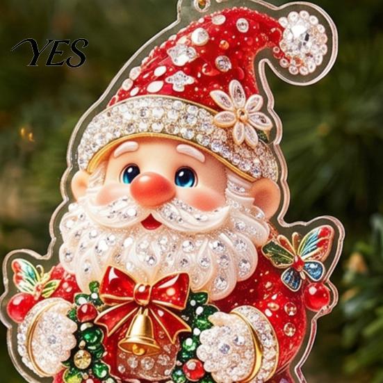 Seasonal Celebration Hanging Signs Santa Claus Christmas Pendant, 2D Flat Decorative Figure with Lanyard, Xmas Gift Bag Tags Acrylic Ornament for Tree