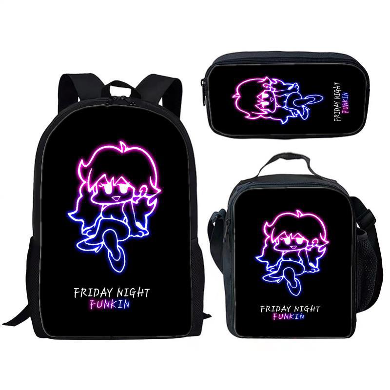 Friday Night Funkin 3-piece Set for Children and Elementary School Students, Large Capacity Backpack, Meal Bag, Pencil Case