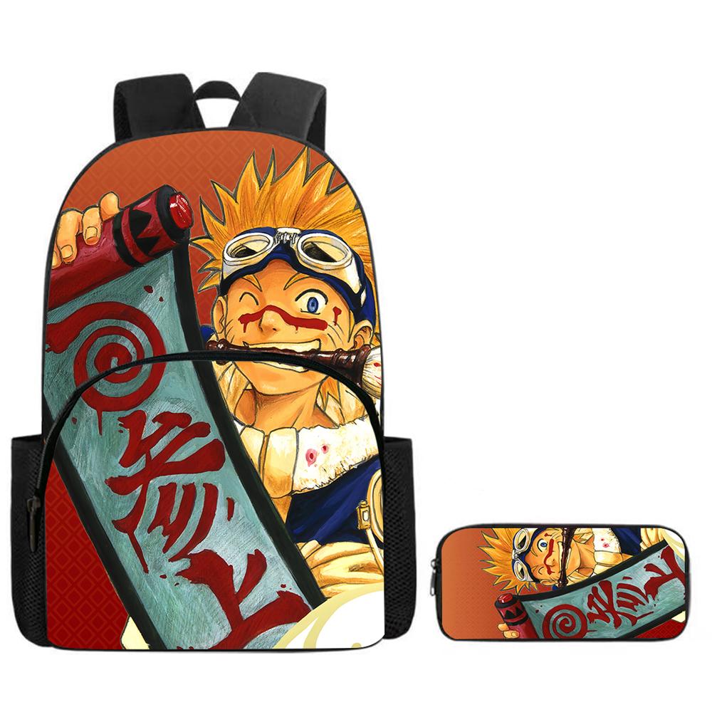 2Pcs Set NARUTO Kids Mochila Backpack With Front Pocket&Pencil Bag,Lightweight Durable,School Daily Use,For Boys Girls Age 6-12.