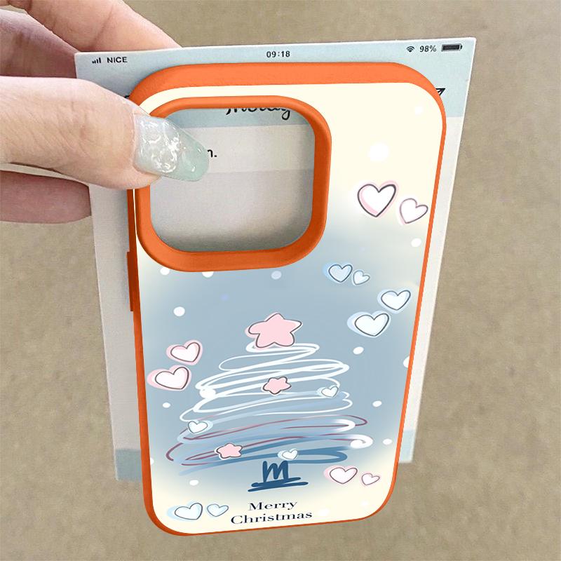 Blue Line Chirstmas Tree Design Shockproof Case for iPhone 17 16 15 14 Pro Max 13 Air - Flexible TPU Cover with Leather Texture