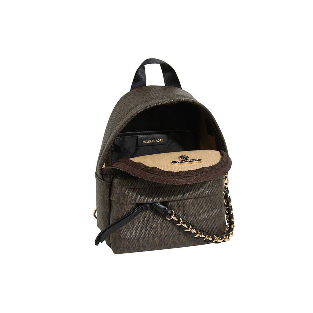 Michael Kors MK Slater Monogram Vintage Color Block Pletený řetěz PVC Batoh Mini Dámský batoh Hnědá Černá 30T0G04B0B-BROWN-BLK