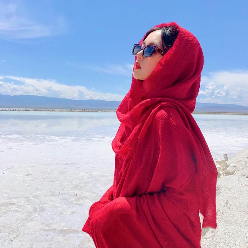 

Женский шарф из хлопка и льна Chaka Salt Lake: Солнцезащитная шаль для пустыни Standard