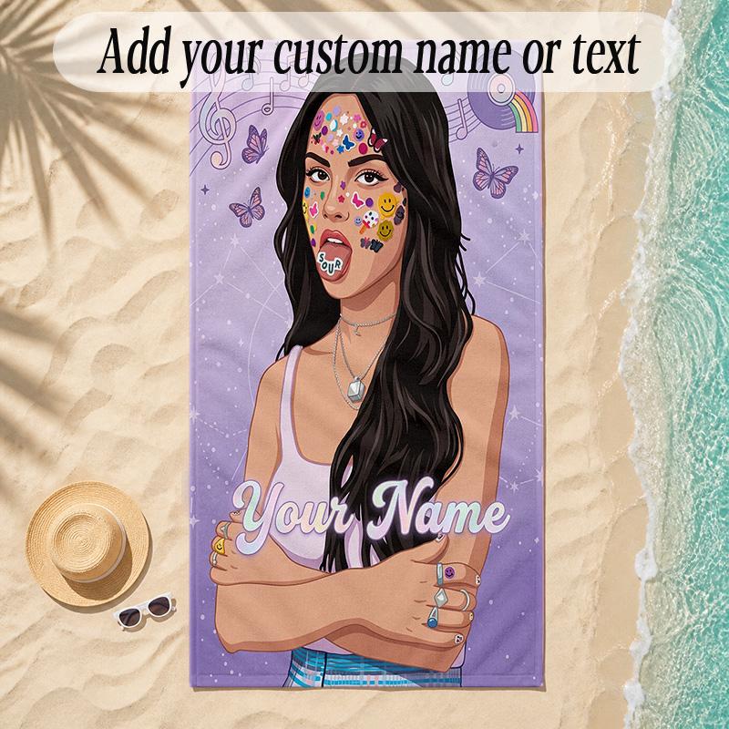 Beach TowelOlivia Rodrigo Custom Name Text Personalized Soft Towel for Beach Pool Indoor Home Decor Gift