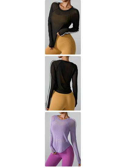 Damen Colorblock Mesh Schnelltrocknend Langarm Slim Fit Sport-Überwurf
