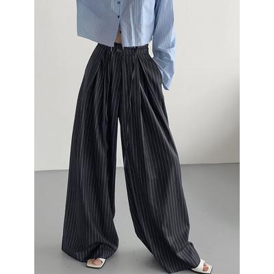 Fashion Sale Lace-Up Striped Wide-Leg Pants, New Spring-Summer High-Waisted Drapey Casual Suit Pants For Women