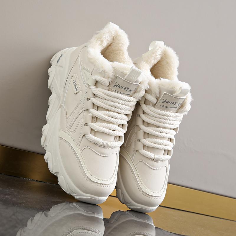 CRLAYDK Chunky Sneakers for Women High Top Fashion Fur Lined Warm Winter Shoes Platform Black Ladies Walking Dad Sport Tennis