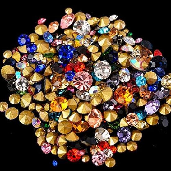 Ss2-ss22 Mix Sizes Round Glass Stone Pointed Back Crystal Rhinestone Nail Art Decorations Necklace Earring Brooch Repair Jewelry (Color: Mix Colors,