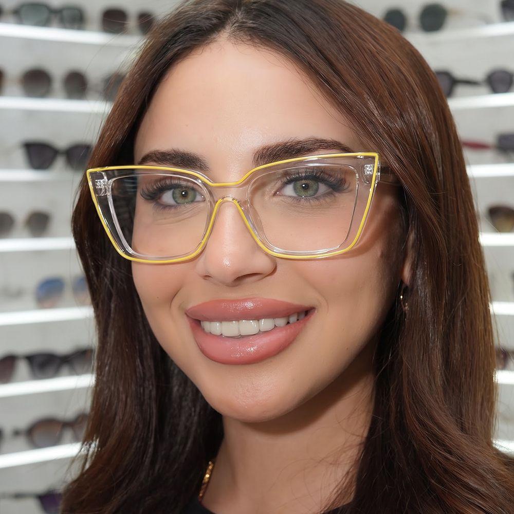 TR cat eye women's anti-blue light flat mirror spring leg paint plain glasses frame retro trendy glasses frame