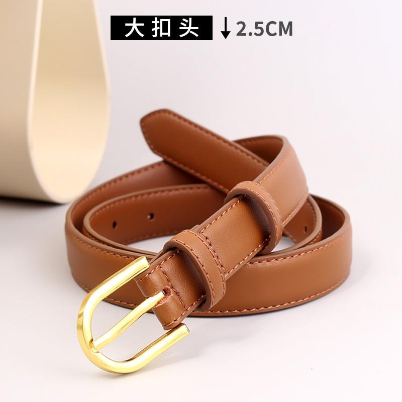 Womens Genuine Leather Belt With Metal Buckle Slim Waistband Jeans Office Casual Style