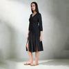 Virgio Damen Midilanges Blousonärmel Regular Fit V-Ausschnitt Kleid