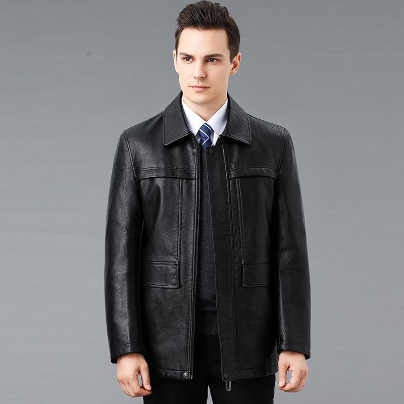 Winter Genuine Leather Jacket Men's Genuine Fox Fur Collar Removable Liner Down Jacket Thickened Warm Middle-aged Jacket