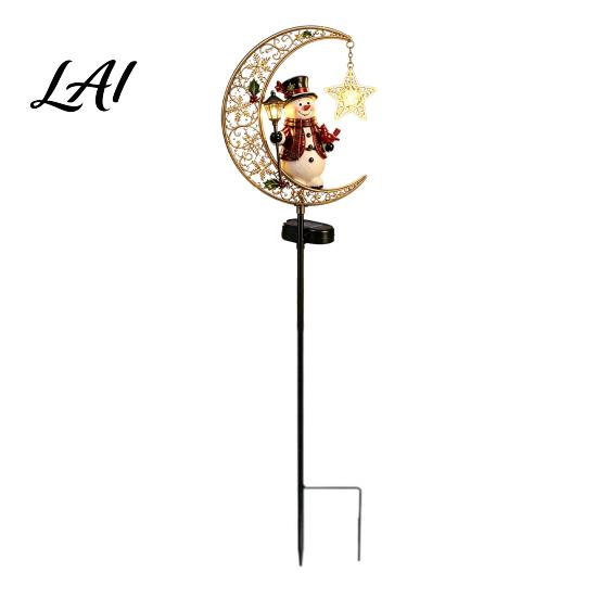 Solar Stake Lights for Walkways Christmas Crescent Light Moon Snowman Garden Waterproof Night Scene Atmosphere LED Pathway Lamp Outdoor Yard