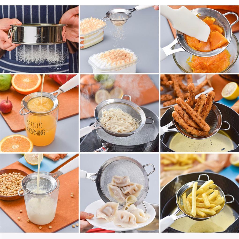 Stainless Steel Flour Sieve Grains Fine Mesh Anti-slip Strainer Restaurant Portable Fried Food Filter Sifter Home Supplies
