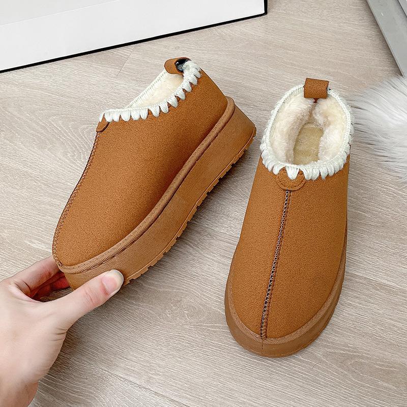 Thick-soled Snow Boots, Women's Ethnic Style Lace Autumn and Winter Fur Integrated Short-cut High-soled Warm Cotton Shoes