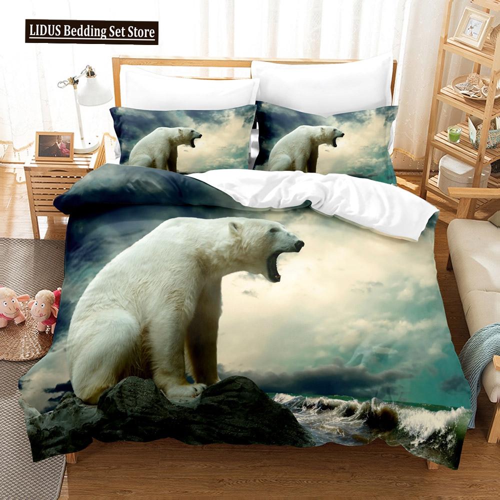 3D Gedrucktes Niedliches Bären-Bettbezug-Set mit Kissenbezug Eisbär Bettwäsche-Sets Bettdeckenbezug Wildtiere Bett-Set Queen-Size