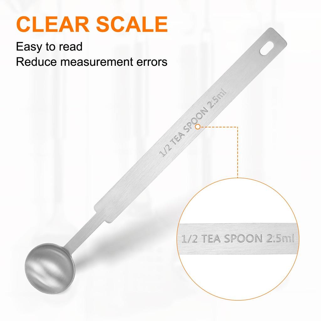 Uxcell 5-Piece Measuring Spoon Set, 14 Tsp, 12 Tsp, 1 Tsp, 1.5 Tsp, 3 Tsp (1.25 Ml, 2.5 Ml, 5 Ml, 7.5 Ml, 15 Ml) - 430 Stainless Steel Single
