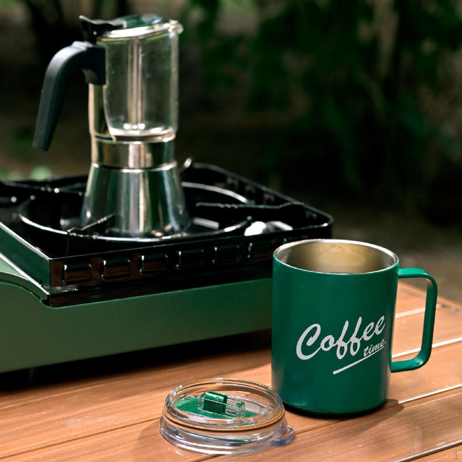 

Insulated Coffee Mug Camping Cup Travel 430ml Picnic Drinkware Outdoor Thermal with зелёный