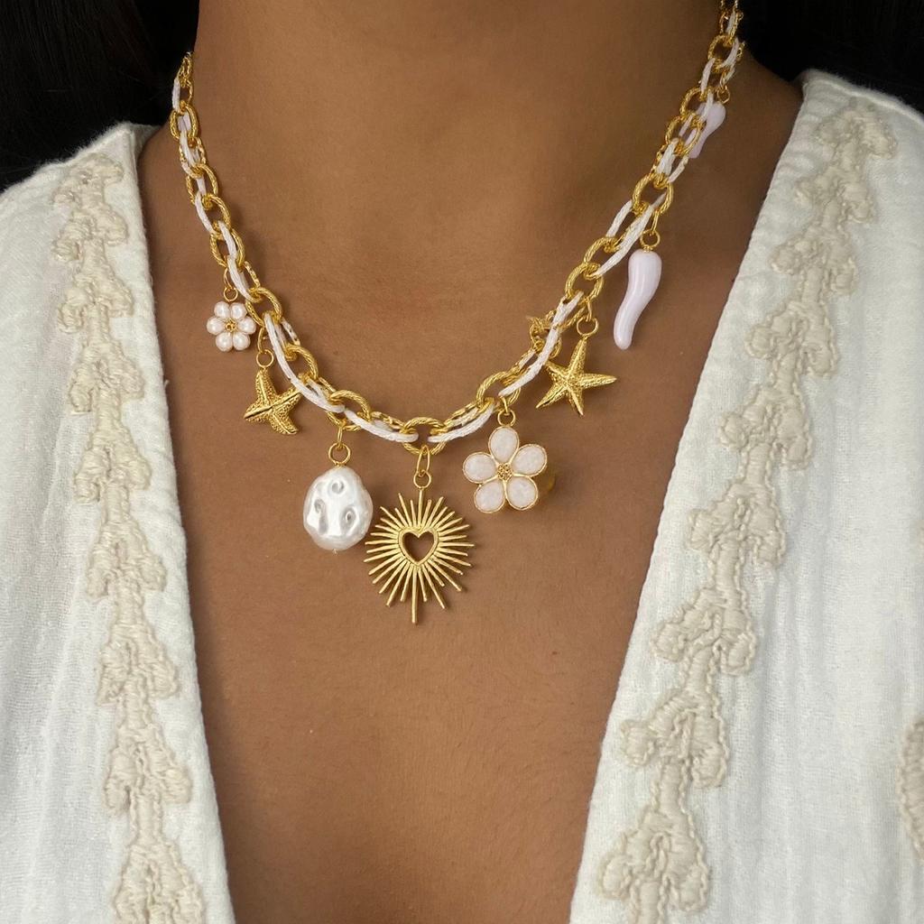 Adjustable Stainless Steel Rope Chain Necklace with Various Pendant Beach Neck Jewelry Suitable for Women and Girls