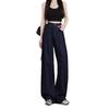 Women's Dark Blue High-Waisted Wide-Leg Jeans - 2024 Spring/Autumn, Slimming & Floor-Length