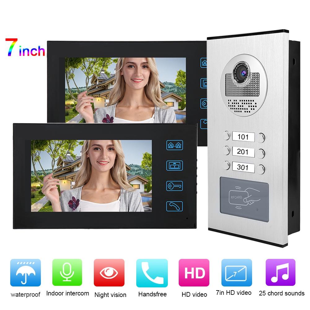 7in 2 Monitors RFID Home Video Access Doorbell Doorphone with Ir cUT Camera