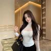 Mesh Splicing Semi-turtleneck Long-sleeved T-shirt Women's Winter Slim-fitting Waist Bottoming Shirt Pure Desire Wind White Inner Top