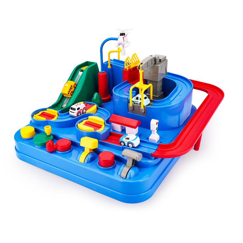 Adventure Boy's Cross-Border Car Challenge: Educational Track & Train Parking Lot Toy