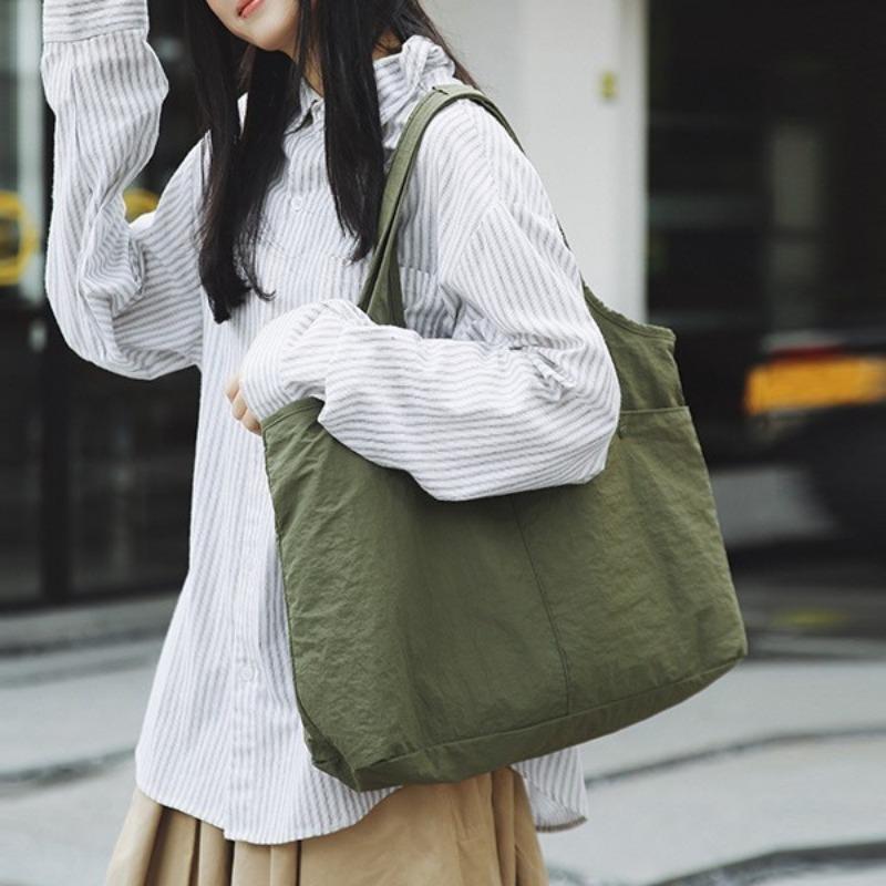 Literature and art small fresh large capacity tote bag casual multi-grid light portable shoulder cloth bag women