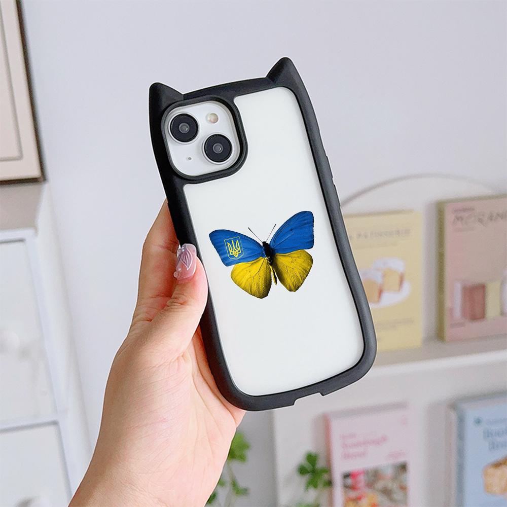 

Мягкие чехлы для телефонов с кошачьими ушками для iPhone 16 15 13 12 11 Pro Max 14 Plus XR TPU Anti-Drop Прозрачная акриловая задняя крышка N74 Бабочки и любовь for iPhone XS