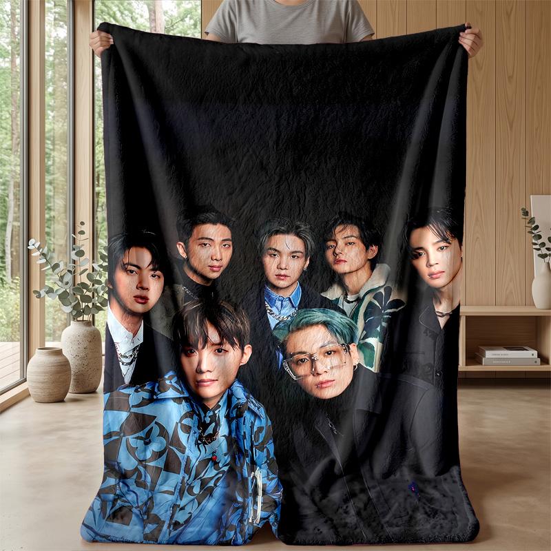 Idol BTSPrinted Flannel Blanket Cozy Skin-Friendly Warm Throw for Couch Bed Indoor Daily Use