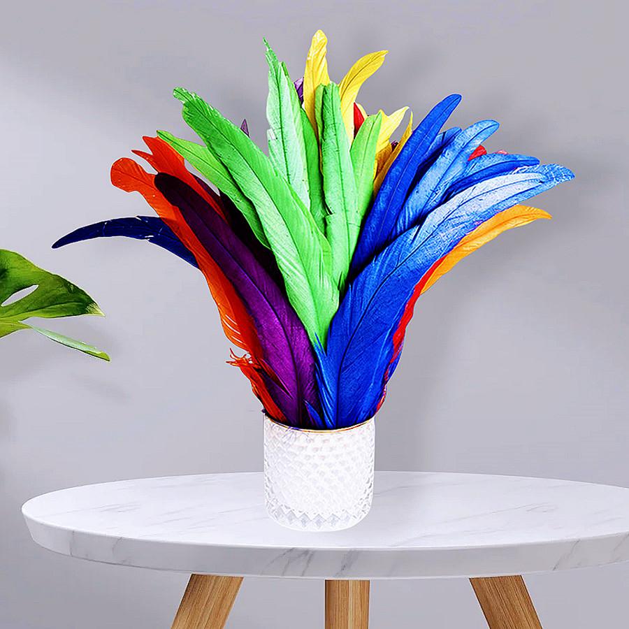 100Pcs 25-45CM DIY Rooster Feather Crafts Sewing Clothing Decor Plume Home Party Women's Feather Headwear Wedding Accessories