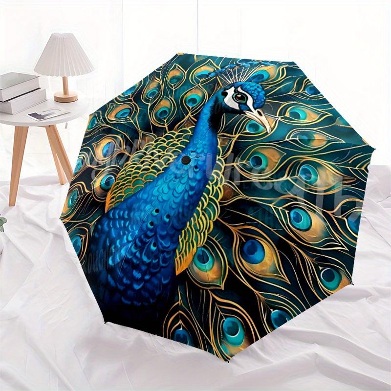 1pc Peacock Feather Automatic Umbrella High Quality Canopy, Portable Folding Umbrella with, Ideal Gift for - Travel, Everyday, Formal Events, Stylish
