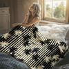 Palm Trees Stripes Black Flannel Blanket Perfect for Sofa Office Bed Travel Sleep Read Relax Camping Four Season Use