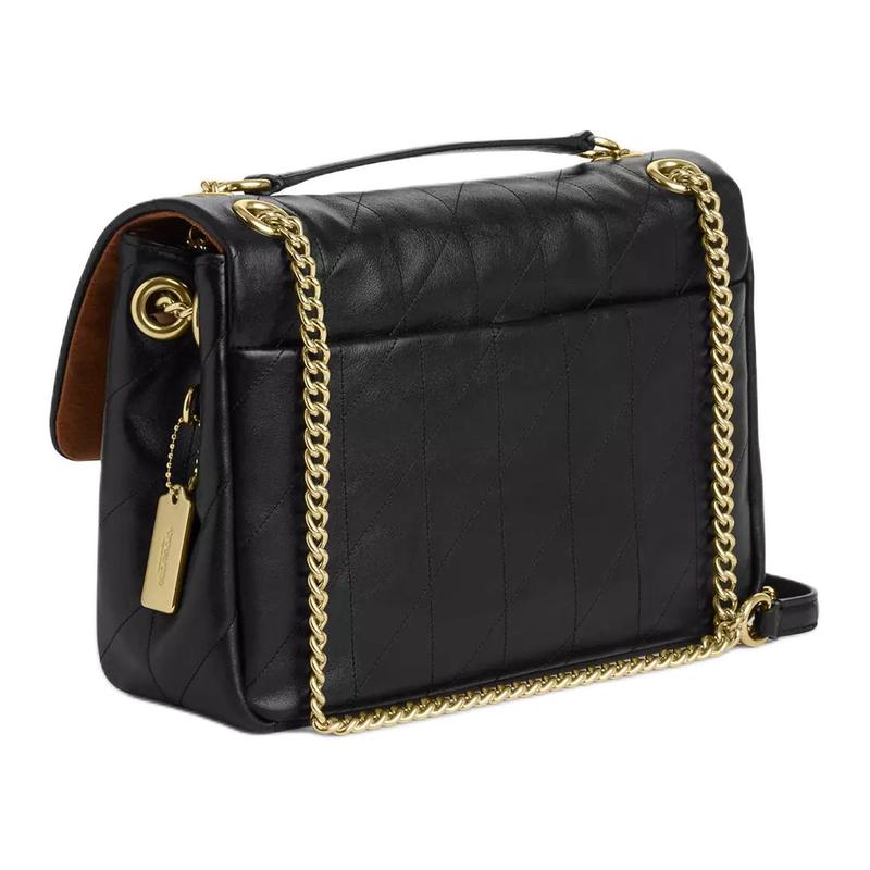 COACH Crossbody Elodie 29 Gold Logo Leather Crossbody Shoulder Bag Large Women's Black