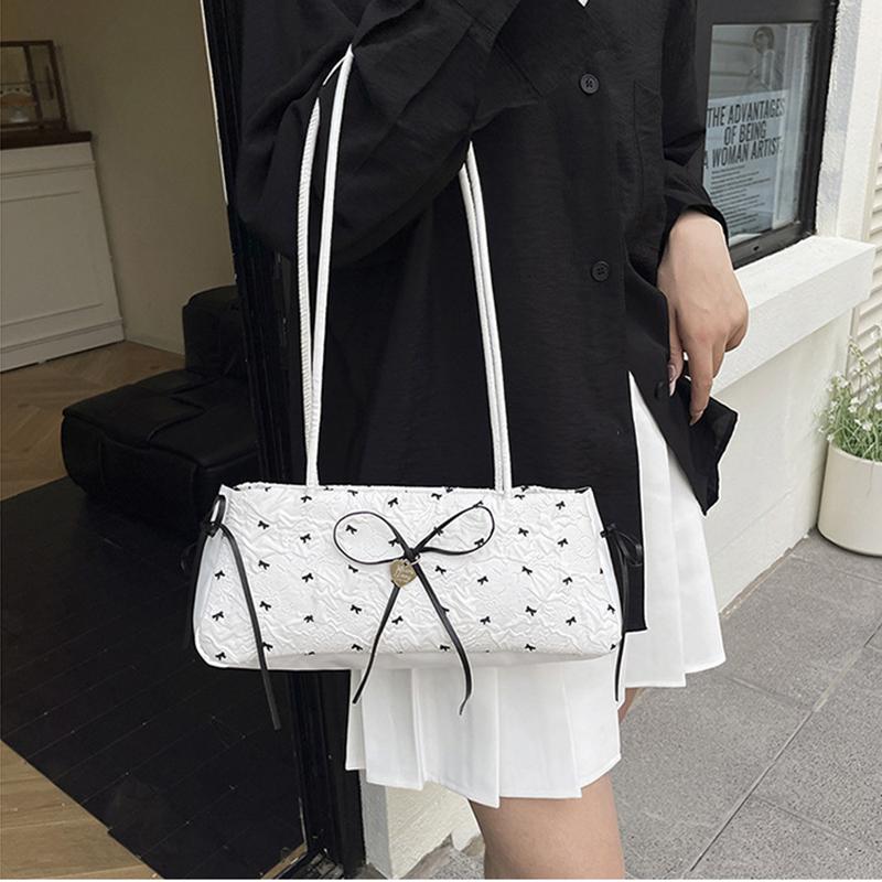 Fashion Bow Ribbon Shoulder Bag Daily Casual Commuting Bowknot Print Underarm Bag Sweet Women's Small Handbag