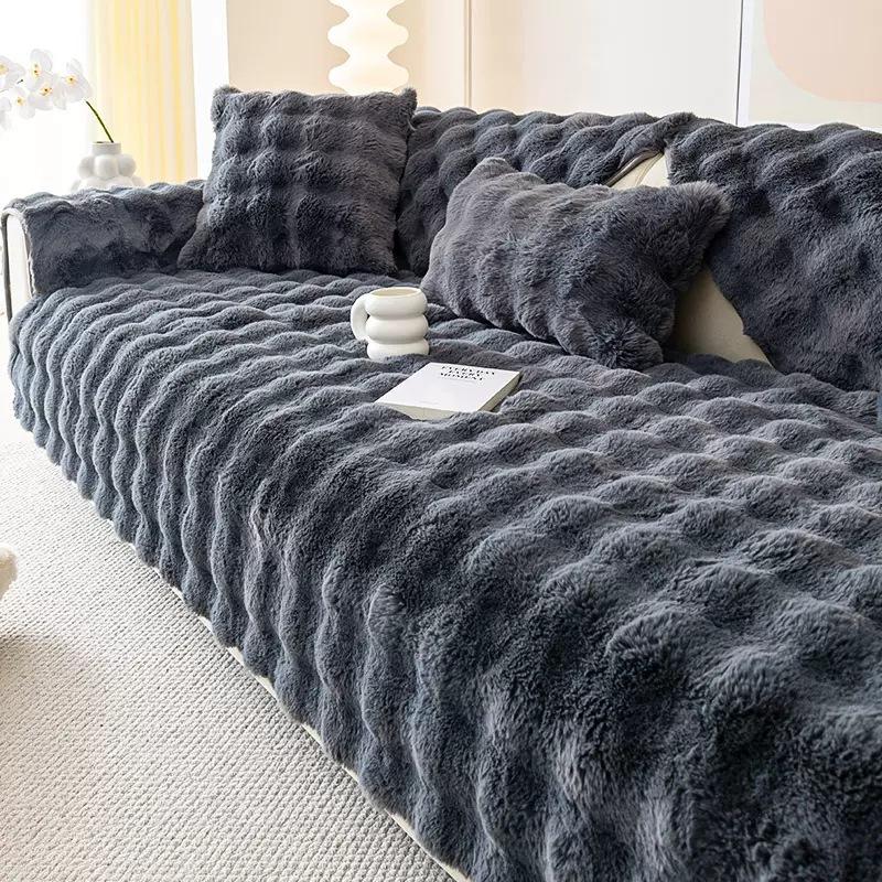 Winter Cream Style Sofa Cushion Bubble Plush Sofa Cover Cloth Towel New Winter Thickened Warm and Non Slip Plush Cushion