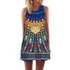 European and American New Retro Digital Printing Crew Neck Hot-selling Off-the-shoulder Medium and Long Vest Dress