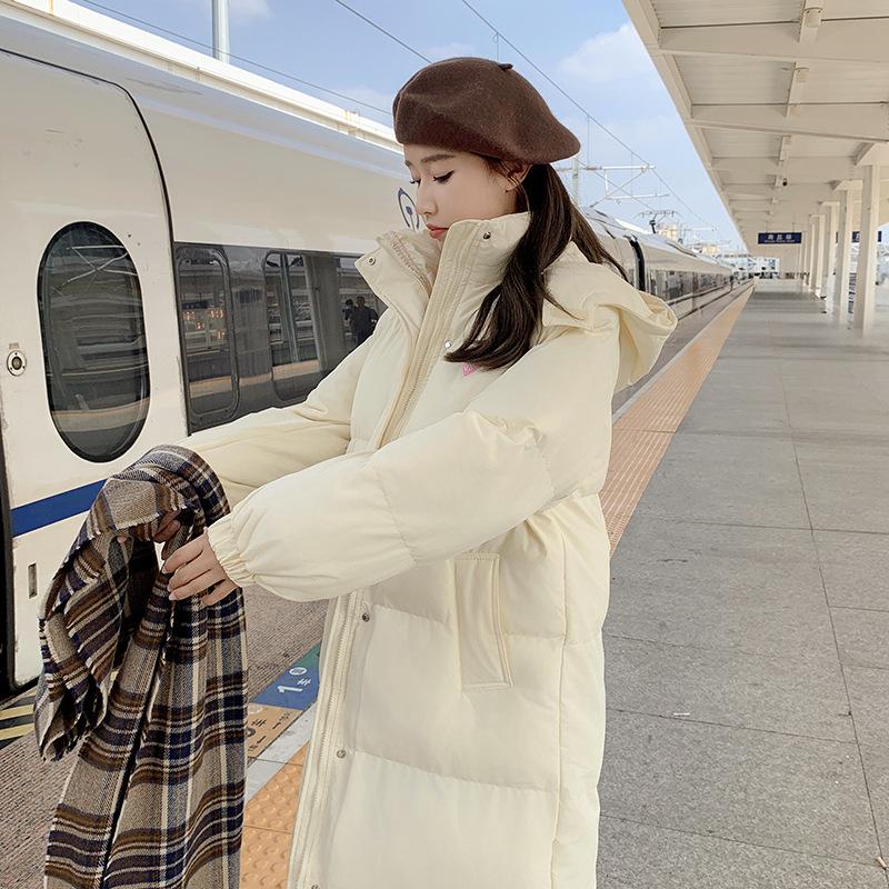 

Средняя и длинная пуховая хлопковая одежда для женщин, новая зимняя свободная утолщенная хлопковая одежда, милая куртка с капюшоном длиной до колена. XL белый