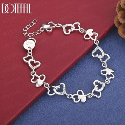 Bracciale a Forma di Cuore in Argento Sterling 925 con Zirconi AAA, Gioiello da Matrimonio, Regalo alla Moda