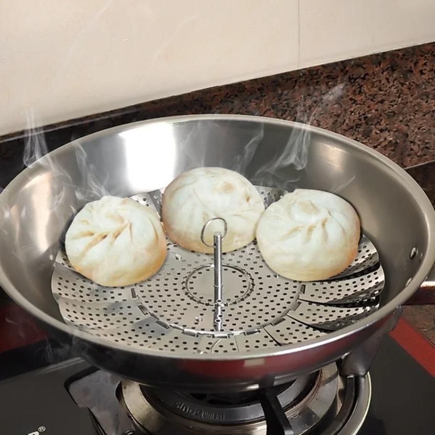 1 Pcs Kitchen Stainless Steel Steamer Foldable Telescopic Bun Fruit Basket Vegetable Pot Holder Food Steamer Home Supplies