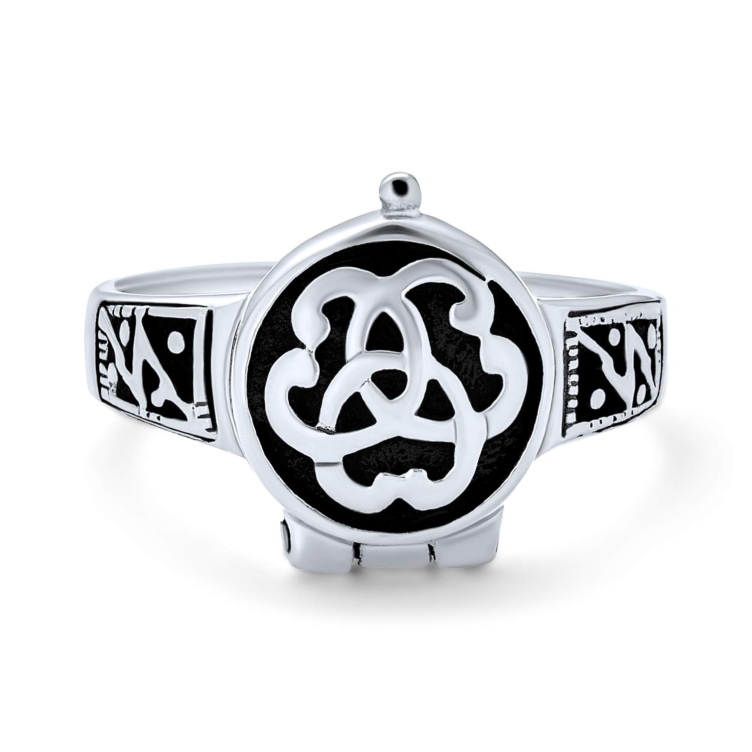 

Couple Promise Triquetra Irish Celtic Knot Trinity Signature Locket Ring for Women Men Oxide Sterling Silver .925