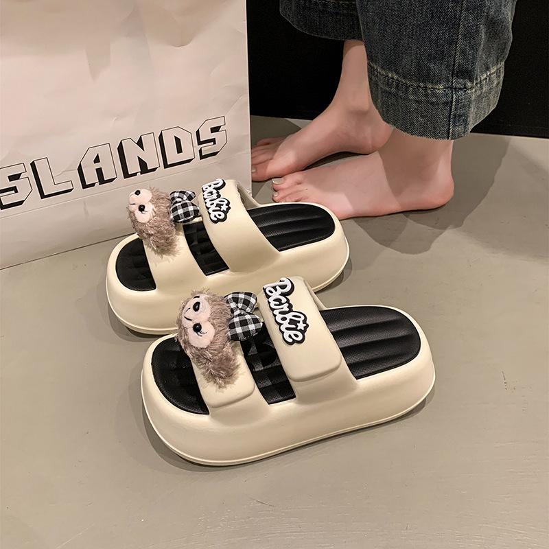 Sweet Shirley Rose Cartoon One-Word Slippers Female Playful Cute Cool Slippers Thick Bottom Versatile Casual Comfortable Lazy Drag