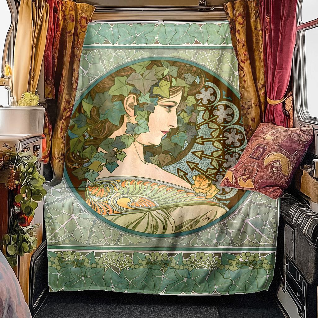 1pc Alphonse Mucha and William Morris Blanket, Al Season Lightweigh Poster Blanket Home Office Outdoor Nap Multifunc Poster Blanketional Blanket