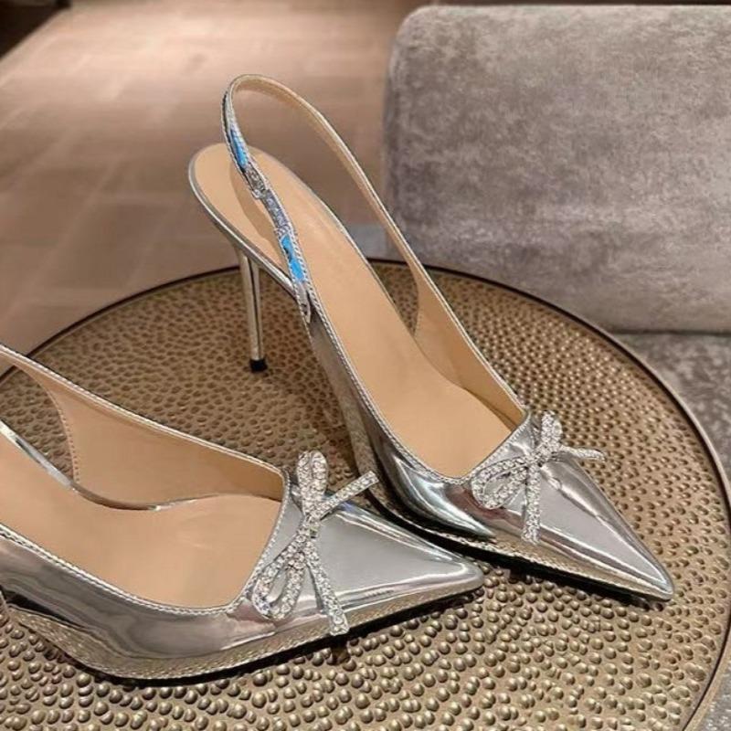 Summer New Baotou Sandals Women's Pointed Head Shallow Mouth Rhinestone Butterfly Knot Anti-slip Wear-resistant High Heels