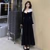 French Style Lace V-Neck Knot Dress: Contrasting Colors, Two-Wear A-Line Skirt for a Chic Autumn/Winter Look
