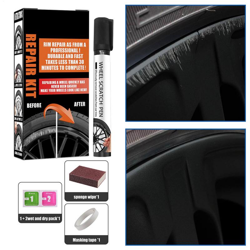 Wheel Rim Repair Kit Automotive Black Alloy Wheel Rims Scratch Remover Pen Set Quick Dry Car Hub Scratch Care Accessories