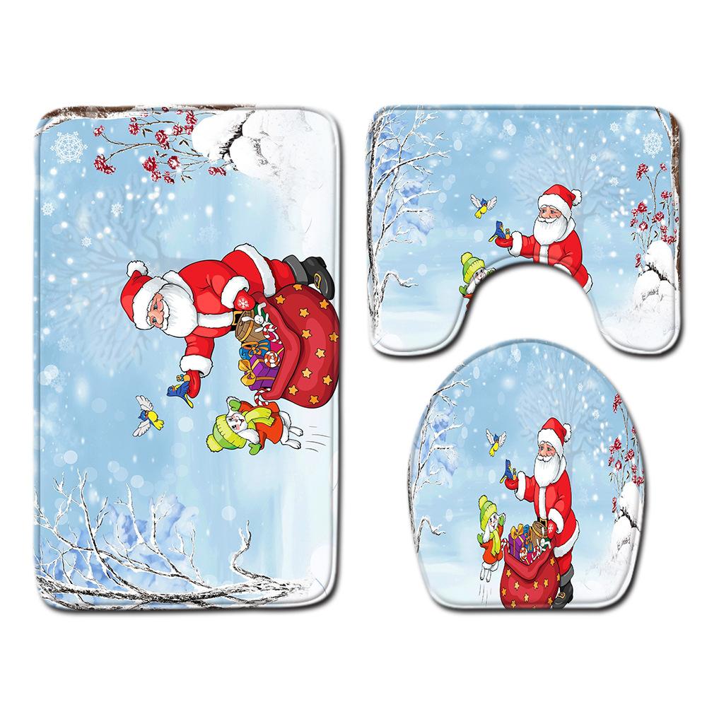 Christmas Bathroom Floor Mat Toilet Three-Piece Set