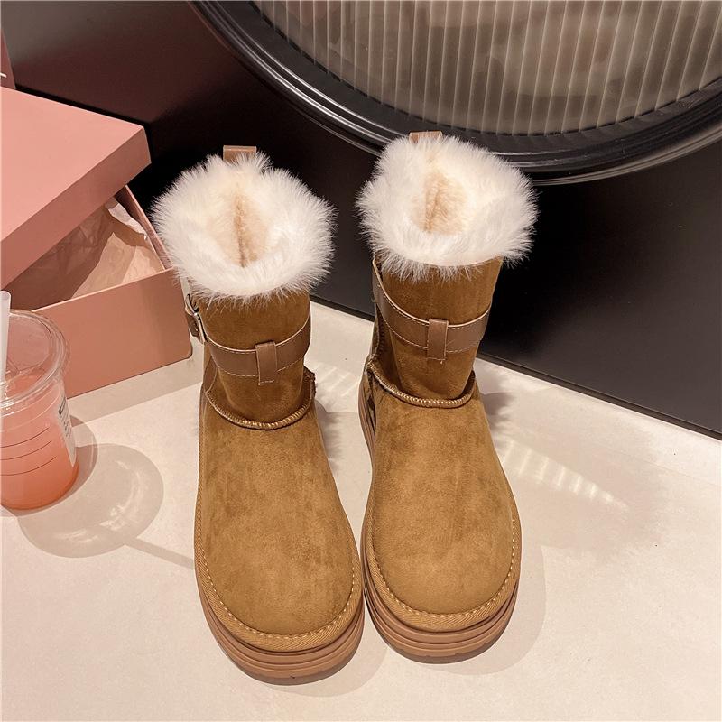 

Зимние женские сноубутсы на толстой подошве средней высоты, новинка 2025 года, северо-восточные, двойного ношения, с отворотом, утепленные теплым мехом, цельнолитые хлопковые сапоги 40 верблюд